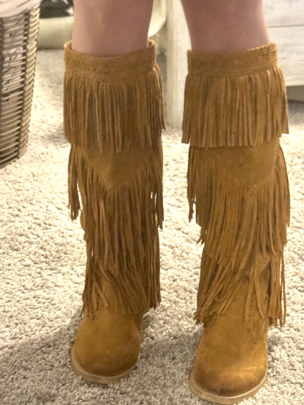 Not Rated Brand Suede Fringe Boots in Dark Tan